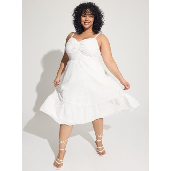 NWT* Torrid White Midi Poplin Sweetheart Shirred Dress - Picture 1 of 6